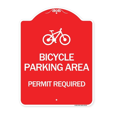 Signmission Bicycle Parking Area-Permit Required W/ Graphic, Red & White Aluminum Sign, 18" x 24", RW-1824-24324 A-DES-RW-1824-24324
